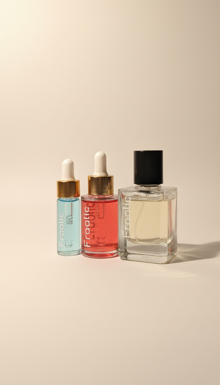 Fraalic pure oil perfume in three sizes — 15ml dropper, 30ml dropper and 50ml oil spray